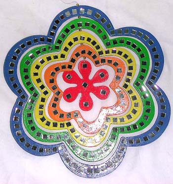Assorted color flower wooden mobile with rotating center 