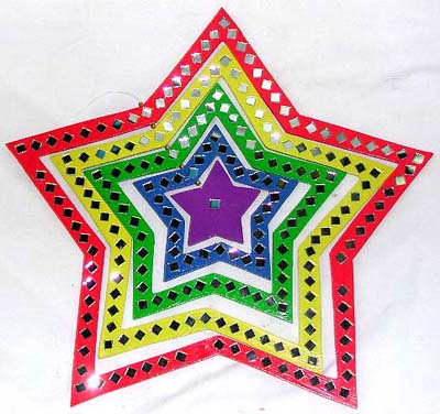 Assorted color star wooden mobile with rotating center 
