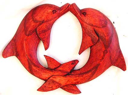 Wholesale wall plaque and wall decor, tropical hard wood made of kissing dolphin abstract carving 