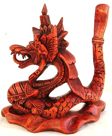 Mystic dragon statue abstract carving, made of tropical hard wood 