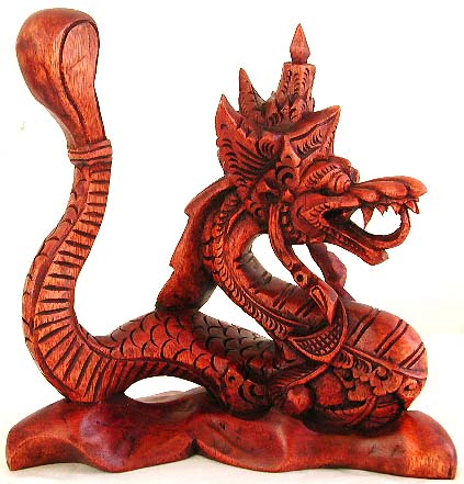 Mystic dragon statue abstract carving, made of tropical hard wood 