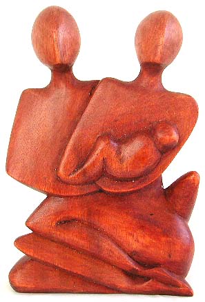 Sitting family abstract carving, made of tropical hard wood 