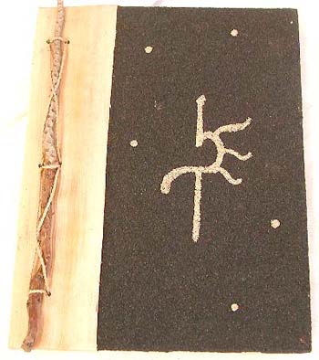 Assorted mystic symbol design black sand cover fashion notebook with rope, made of natural banana leaf, mulberry papers, recycling paper etc., randomly pick