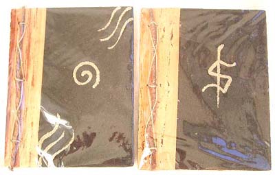 Assorted mystic symbol design black sand cover fashion notebook with rope, made of natural banana leaf, mulberry papers, recycling paper etc., randomly pick