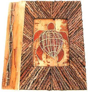 Carved turtle design handmade photo album with rope, made of natural banana leaf, mulberry papers, recycling paper etc.