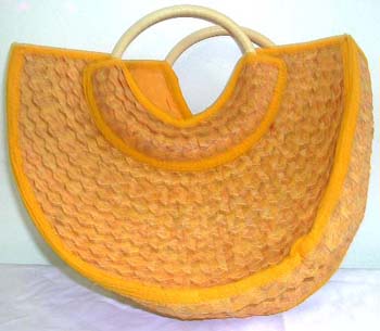 rattan fashion handbag with wooden handle, assorted color randomly pick 