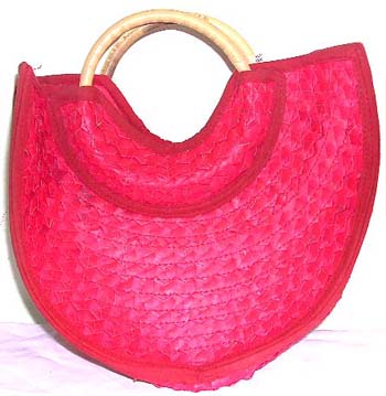 rattan fashion handbag with wooden handle, assorted color randomly pick 