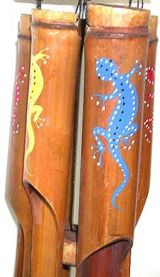 Rain forest themes gift and art - Bird house top bamboo windchime with painting dotted gecko rain forest wild life