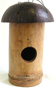 Half coconut shell top bamboo bird house