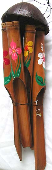 outdoor casual living area or formal gardens decorating - flower painting hand tuned bamboo wind chimes from Bali