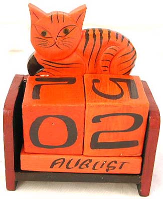Brown cat wooden calender