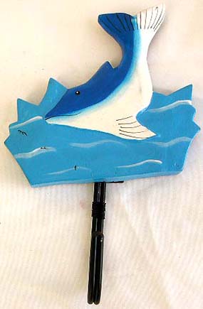 Blue dolphin in ocean wooden hook hanger