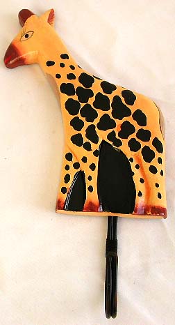 Yellow giraffe with black dot wooden hook hanger