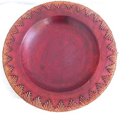 Coconut wood brown dish plate set with rattan sewing edge, set of 3 pieces