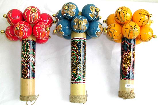 Batik color painting maracas with bamboo handle, assorted color randomly pick
