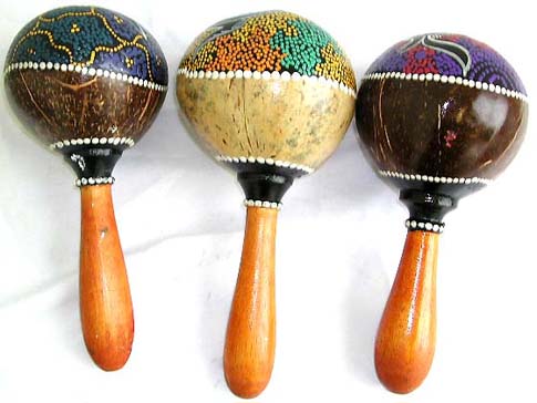 Batik gecko design wooden maracas, assorted color randomly pick by our ware house staffs