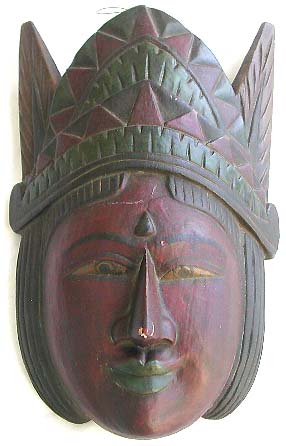 Red lady face mask with grren crown top