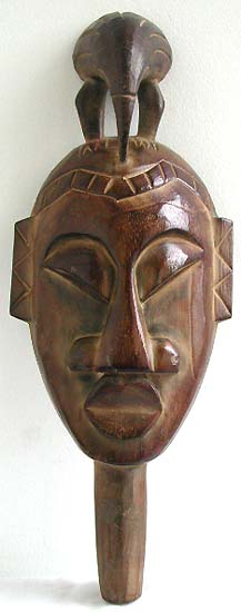 Bird top black face wooden mask with strip extented out from bottom