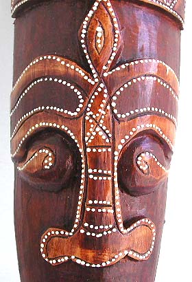 Wall decor designer online in native people shopping distributor wholesale deep brown long double face mask with rope hair top, dotted around eyes, nose and mouth