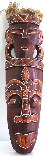 Wall decor designer online in native people shopping distributor wholesale deep brown long double face mask with rope hair top, dotted around eyes, nose and mouth