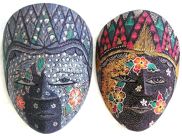 Flower pattern decor Batik wooden face mask, assorted color randomly pick