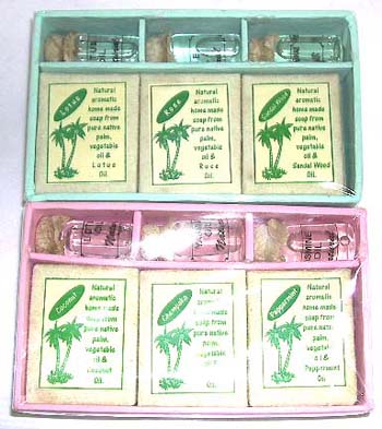 Aromatic box set, including 3 essential oils, 2 incense cone and 1 soap