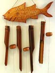 Carving fish design deep brown bamboo windchime, 4 pipes