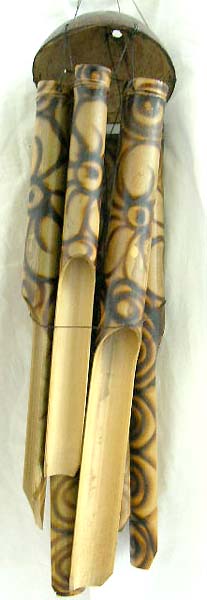 Half shell top bamboo wind chime with fire burn flower pattern decor on pipes