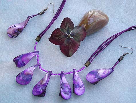 Wholesale trendy jewelry, purple color multi strings fashion jewelry set with seed beads and genuine seashells pendant