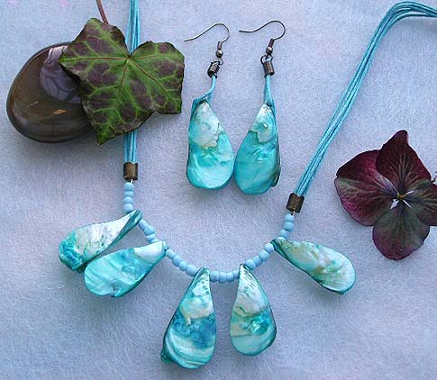 Online jewelry wholesaler wholesale blue multi strings fashion jewelry set with seed beads and genuine seashells pendant