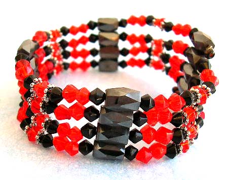 wholesale magnetic jewelry, magnetic hematite bracelet and hematite necklace with red rhinestone 