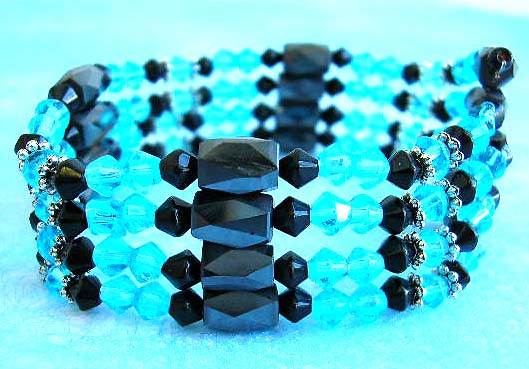 Wholesale jewelry catalog supply magnetic hematite bracelet 
and necklace with blue rhinestones