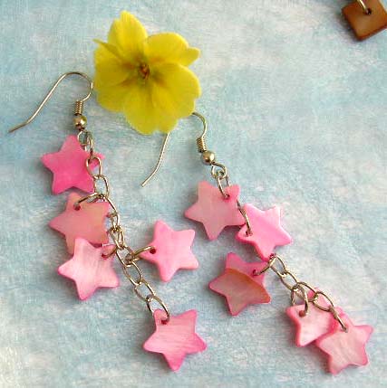 star earring, pink shell star dangle earring wholesale to retail stores and online web stores.