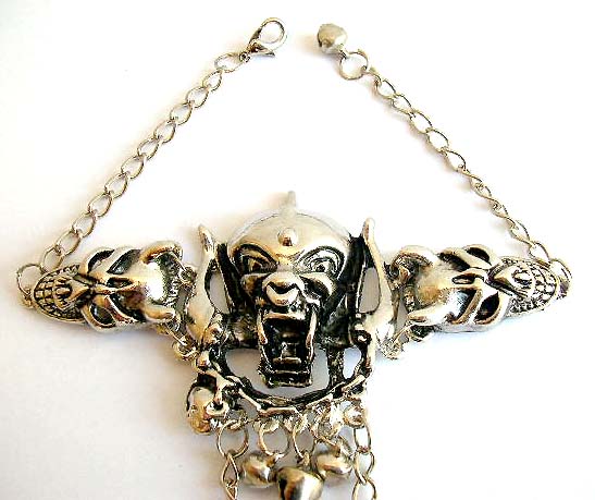 wholesale mystical fantasy jewelry - slave bracelet with double evil monster and 3 chain in sharp nail rings armour      