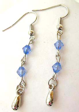 Fashion necklace and earring set, chain necklace with multi light blue rhinestone embedded web shape dangle pendant at center, beaded fish hook earring for match up