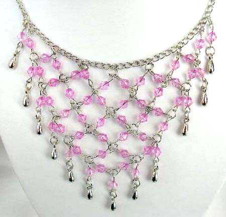 Fashion necklace and earring set, chain necklace with multi light purple rhinestone embedded web shape dangle pendant at center, beaded fish hook earring for match up 
up        