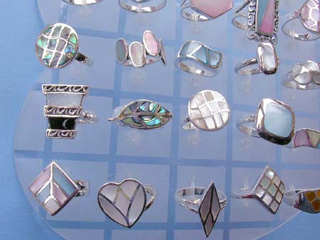 Online jewelry wholesaler wholesale seashell inlaid silver ring in 925. sterling silver setting